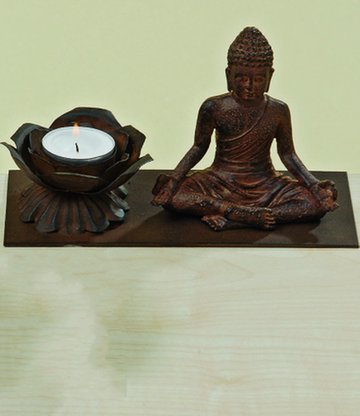 Teelichthalter 'Buddha & Blume'