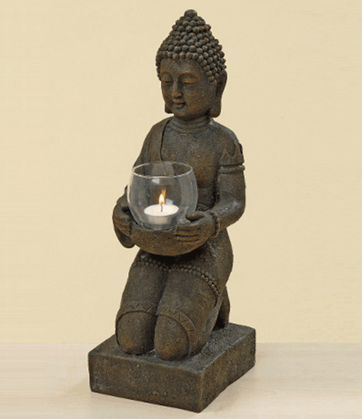 Kunstharz-Buddha mit Windlicht 44 cm hoch