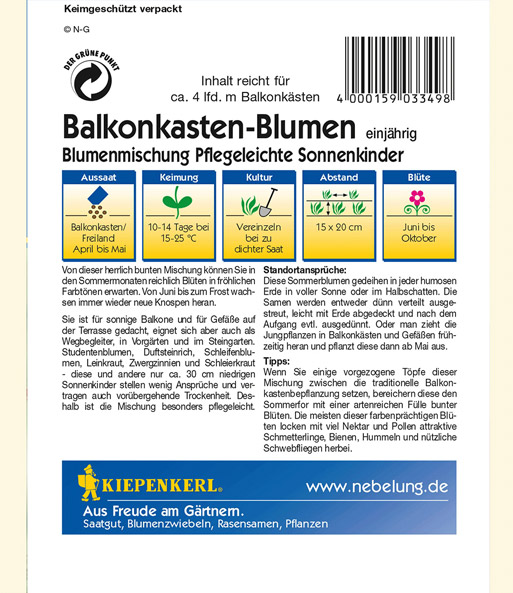 Balkonkasten-Blumenmix 'Pflegeleichte Sonnenkinder'